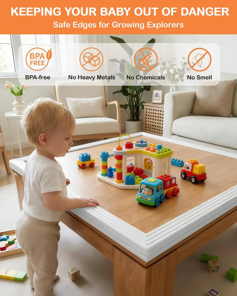 Super Snug W Shape Corner Protectors With Pre Taped Edge Guard For Furniture Safety Kid And Pet Friendly Home Bumper Roll on table edge.