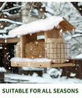 US Cedar Outdoor Bird Feeder With Hanging Design Handcrafted Wood Double Suet Cage Clear View Windows Squirrel Proof Wild Bird Feeder For Cardinals Finches Chickadees with snow, hanging outdoors