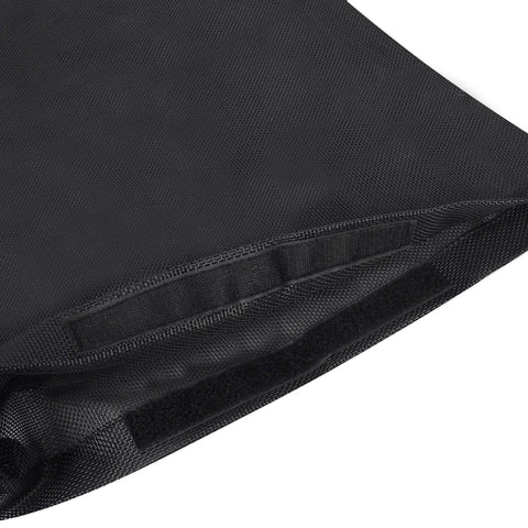 Close-up of Heavy Duty UTV Trash Sack Durable PVC Mesh Garbage Bag For Trailside Cleanup showing durable material and elastic tie downs.