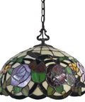 Tiffany Style Hanging Pendant Lamp With Stained Glass White Hummingbird Pattern Two Light Fixture For Bedroom Living Room Kitchen Dining Area Cozy Vintage Glow, detailed stained glass shade with hummingbird.