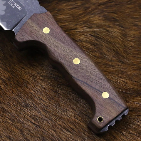 Close-up of handle on Beefy Fixed Blade Knife With Sheath For Outdoor Hunting Camping And Survival And EDC 6mm Thick Full Tang