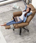 160 Degree Reclining Office Chair With Footrest For Big And Tall Comfort Leather High Back Computer Desk Chair With Cross Legged Seat Armrests And Smooth Wheels For All Day Comfort Brown
