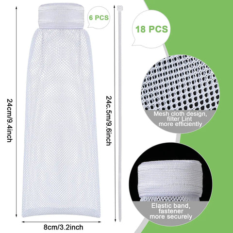 Must Have 24 Piece Washing Machine Lint Traps And Cable Ties Kit With 6 Nylon Mesh Lint Traps For Discharge Hoses And 18 Cable Ties