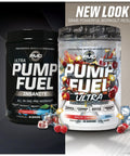 Ultra Insanity Premium Pre Workout Powder For Explosive Muscle Pump Laser Focus Endurance And Recovery With Creatine Arginine And Beta Alanine Cherry Bombsicle Flavor 30 Servings in two packaging styles with ice and cherry illustrations.