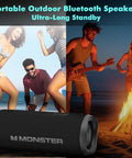60W Outdoor Bluetooth Speaker With IPX8 Waterproof set near campfire and people dancing on the beach at night