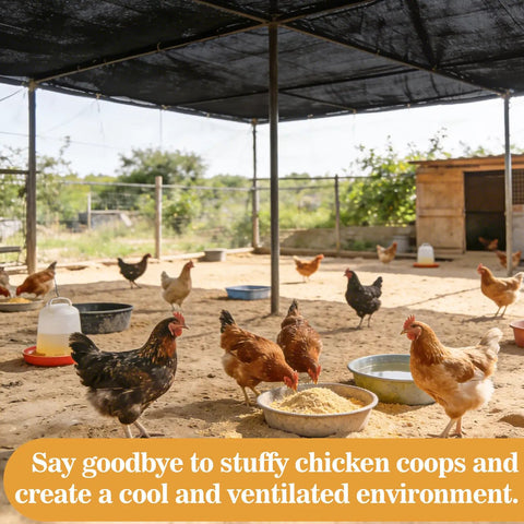 Beefy 70 Percent Shade Cloth For Garden Black Mesh Tarp 6.5 By 10 Feet Outdoor Sun Shade Net installed over chicken coop