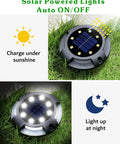 Solar Outdoor Walkway Lights 12 Pack Bright Ground Lights Uplight And Sidelight Waterproof showing solar charging and night light