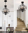 Crystal Farmhouse Chandelier In Black Rustic Finish Four Light Flush Mount Ceiling Light with dope crystal accents
