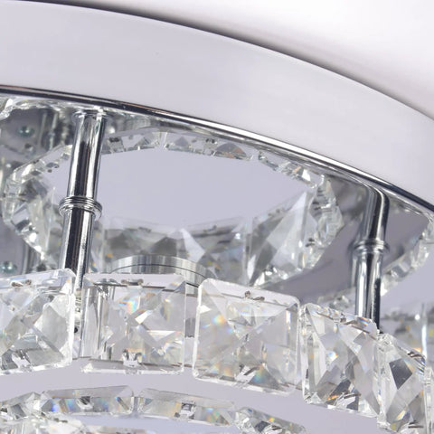 Modern LED Crystal Chandelier Ceiling Light Fixture Square Flush Mount Pendant Lamp close-up of K9 crystals