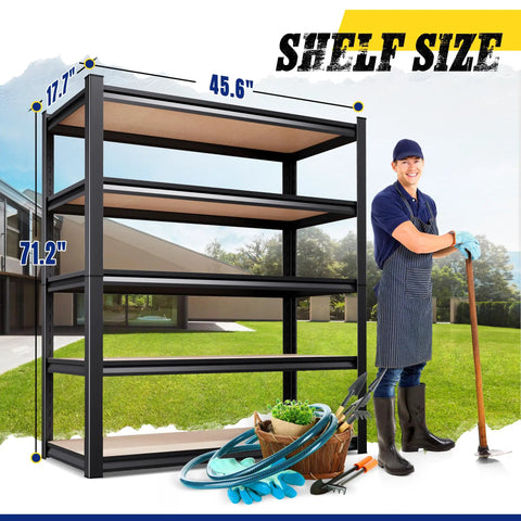 Beefy 5 Tier Garage Shelving Unit with Heavy Duty Metal Storage Shelves 71 inch high 46 inch wide 18 inch deep 2050 lbs total capacity