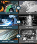 Comparison of Solid MIG Welding Wire ER70S6 0.030 Inch 10 Pound Spool showing strength, low splatter, and excellent quality
