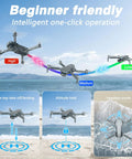 Foldable 1080P FPV Drone With Camera For Grownups, Beginners And Kids, images of flight modes and controls over beach