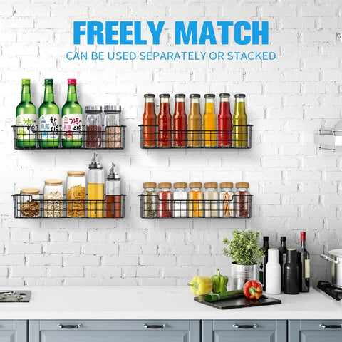 Built Tough Wall Mount Spice Rack Organizer, 2 Pack Heavy Duty Metal Mesh Shelves, Affixes Easily To Cabinets Or Any Kitchen Wall, Keeps Your Spices Tidy And Quick To Grab, Matte Black