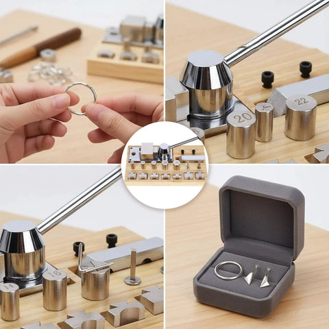 Heavy Duty Ring Bending Kit For Jewelry Making With Chrome Steel Molds Wooden Base 0.47 To 0.87 Inch Sizes And 45/90 Degree Posts