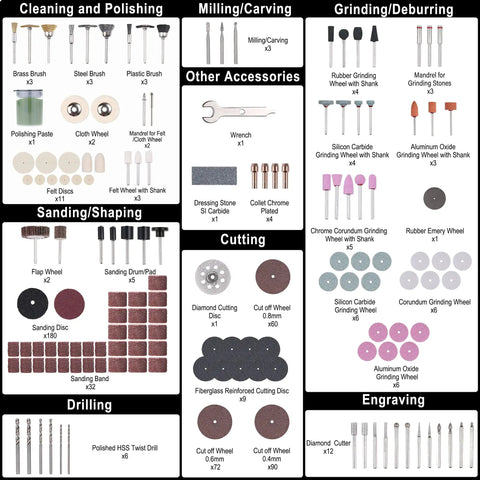 Detailed layout of 544 Piece Rotary Tool Accessories Kit DIY Friendly All In One Set with various attachments for versatile use.
