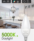 E12 LED Candelabra Bulb 60 Watt Equivalent for Chandeliers in kitchen setting, 5000K Daylight White, Non Dimmable, 6W Type B, 6 Pack