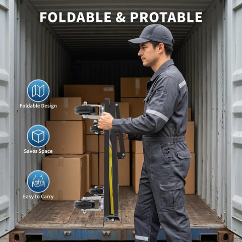 Heavy Duty Folding Drywall Cart Dolly Beast With 1800 Lbs Capacity For Job Sites Handling Heavy Stuff Like Plywood Lumber Glass Plus Reinforced Steel Frame Welded Joints And Adjustable Handle Height For Easy Maneuvering On Any Floor Type, folded in truck