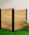 No Dig Wood Privacy Fence Panels 3 Panel 38W X 42H Outdoor Privacy Screen in garden setting, black horizontal frame