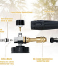 Adjustable Foam Cannon For Pressure Washer With Big Mouth Snow Foam Lance parts displayed, including steel joints and quick connector.
