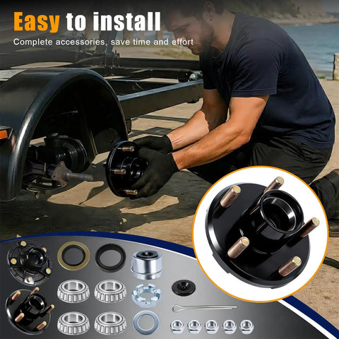 Installation of Solid Rig 2000 Lb 2 Pack Boat Trailer Hub Kit with complete accessories for easy assembly.