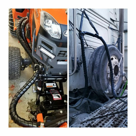 Spiral Wrap Cable Protector For Large Diameter Hoses And Cables, 2.0 Inch Outer Diameter, installed on machinery