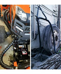 Spiral Wrap Hose Protector 1.58 Inch OD 12 Foot installed on tractor and industrial machinery, preventing wear and extending hose life.