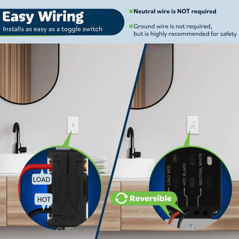 Hands Free Motion Sensor Light Switch With Vacancy Mode And Learning Function, No Neutral, No Ground, installation diagram