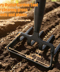 Focus on Beast Of A Heavy Duty Garden Hoe And Tiller 2 In 1 Tool with adjustable handle highlighting metal stirrup hoe in action.