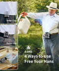 Man using 10000mAh Portable Waist Clip On Fan with 5 Speeds and Built In Flashlight, hands-free cooling while gardening