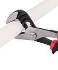 6.5 Inch Slip Joint Pliers With Groove Joint Function gripping a pipe, heavy duty steel construction, ergonomic grip