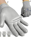 Cut Resistant Work Gloves ANSI A5 EN388 Level 4 Breathable PU Coated Grey Non Marking For Gardening Fishing Automotive Construction And Woodworking Medium Size One Pair holding knife.