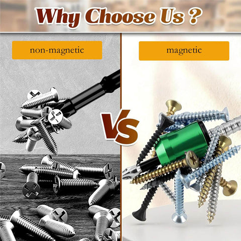 Comparison of non-magnetic and magnetic screwdriver heads with screws using Magnetic Ring For Screwdriver Head Must Have Anti Slip Detachable Universal Fit For Electric Screwdrivers Drills And Impact Wrenches Your Go To Tool For Home Repairs And Woodworking