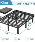 King Size Box Spring And All In One Mattress Foundation 18 Inch Steel Frame with support dimensions and load capacity details.