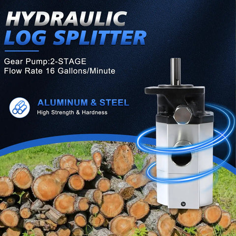 High-Flow 16 Gpm Two Stage Hydraulic Log Splitter Pump With 3000 Psi Rating For Heavy Duty Wood Processing image with aluminum and steel design.