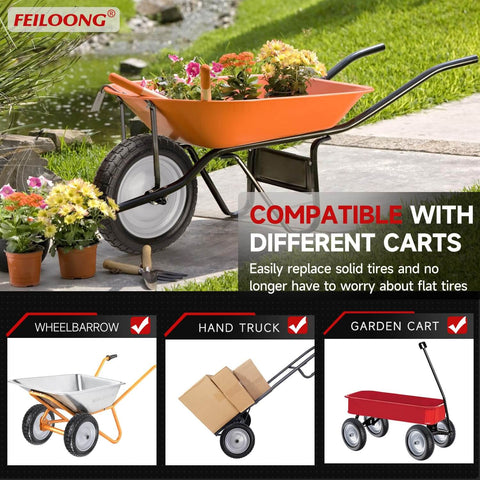 Solid Tire And Wheel Kit For Wheelbarrows And Garden Carts With 14.5 Diameter Flat Free Tire, suitable for various carts
