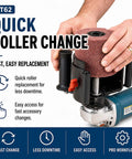 Good Luck 1400 Watt Electric Brush Sander showing quick roller change feature for easy maintenance and fast repairs.