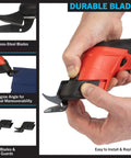 Professional Rechargeable Cordless Electric Scissors Featuring Quick Change Blades For Fabric Leather Cardboard Paper And Crafting Easy One Hand Grip Delivers Sweet Cuts Without Breaking A Sweat Glossy Red with ergonomic grip for ease of use.