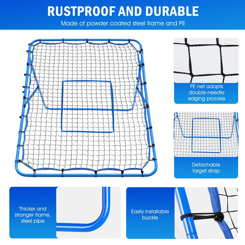 5x4Ft Rebounder Net For Volleyball Baseball Softball And Lacrosse With Quick Adjustments, Multi Angle Targets, Beefy Steel Frame