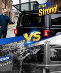Comparison of SUV rear hatch with and without Honda Pilot Rear Hatch Liftgate Struts OEM Replacement Shocks For Back Door Tailgate Lift Support 2003 2007 2 Pcs Fits 4373 74820S9VA01 74870S9VA01 Easy Install, showing improved lifting strength in color, weak in black and white