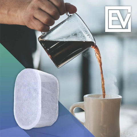 Pouring coffee with 12 Pack Replacement Water Filters For Breville BWF100 Charcoal Activated, easy install, BPA-free filter.