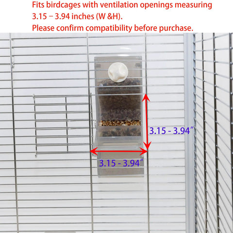 Tough As Nails No Mess Bird Cage Feeder Crack Resistant Seed Catcher installation on a birdcage measuring 3.15 to 3.94 inches.