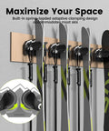 Space Saving Ski And Snowboard Wall Mount With Non Slip Rubber Grip Pads Garage Storage Rack That Locks Down Tight keeps skis secure on wall.