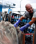 Fisherman using Triple Dipped PVC Chemical Resistant Gloves For Oils And Acids, Heavy Duty Protection, Blue Medium, on a boat