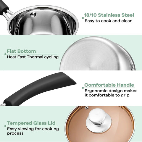 1 Qt Stainless Steel Saucepan With Lid For Gas And Electric Stoves Camping And Travel Healthier Cooking No Cap Rust Free 18 10 Nonreactive Pot Heats Fast And Even Durable No Toxic Coatings features details.
