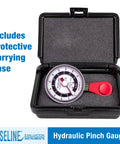 Baseline Hydraulic Pinch Gauge 50lb Capacity Hand Therapy Equipment in protective case for clinical and home use.