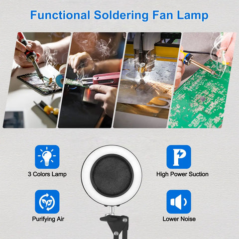 3 In 1 Solder Fume Extractor with 26 Inch Adjustable Arm, 3 Carbon Filters, 3-color Lamp for PCB Repairing