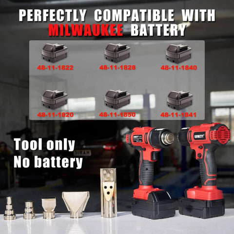 Cordless Heat Gun For Milwaukee M18 Battery Two Temperature Settings with nozzle attachments, no battery included