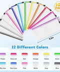 Image of 108 Pack Mesh Zipper Pencil Pouches Bulk Set, 9.5x4.5 Inch Waterproof Pencil Cases in 12 colors displayed in a fan arrangement.