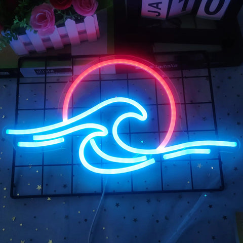 Sunrise Sunset Neon Sign Dimmable Wave Ocean Neon Wall Light For Living Room Bedroom Office Bar Party Christmas Ice Blue Red Color Options
