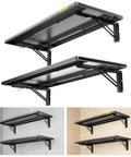 Heavy Duty Steel Folding Storage Shelf Rack Two Pack Adjustable Rail Type Wall Mount Shelves For Garage Kitchen Workshop Black Finish With Folding Panels shown installed